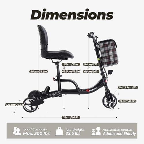 Geemax 3 Wheel Mobility Scooter for Adults Seniors, 300 lbs Weight Capacity - 13 Mile Range & Foldable Design - Upgraded Anti-Tip Footrests for Safety - 250W Motor, 36V 5.2AH Battery (Ships Assembled) 7