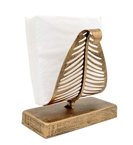 OwlGift Freestanding Modern Napkin Holder with Leaf Design, Tabletop Tissue Dispenser, Countertop Napkin Storage Organizer – Bronze 9