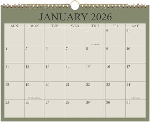 2026 Calendar - Wall Calendar 2026-2027 from January 2026 - June 2027, 18 Months Calendar with Premium Paper, Twin-Wire Binding & Hanging Hook, 8.5" x 11", Green