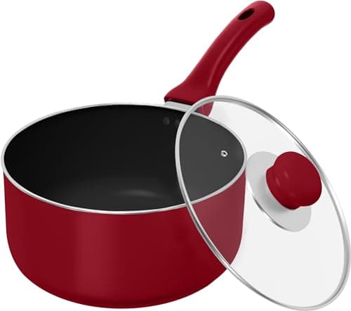 Utopia Kitchen Detachable handle Nonstick Saucepan with Glass Lid, Multipurpose Use for Home, Kitchen or Restaurant (Red)