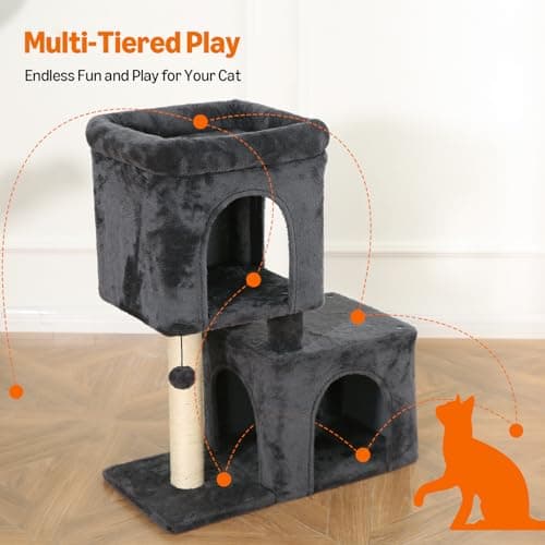 Amazon Basics 30-Inch Cat Tree Tower, Activity Center with 2 Plush Condos, Sisal Scratching Post and Hanging Pompom, Gray 5