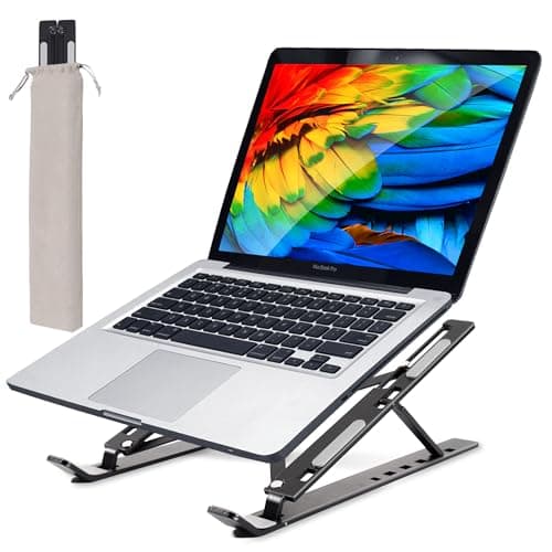 Banlangen Laptop Stand for Desk - Aluminum Adjustable Foldable Portable Laptop Riser，Ergonomic Laptop Holder,Ventilated Cooling Computer Stand for 10 13 14 15 15.6 17 Inch Laptops, Tablets-Black