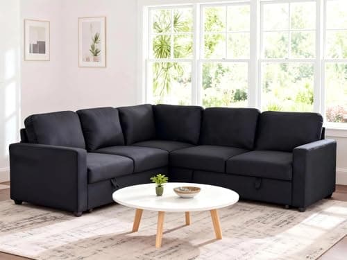 Trygoal Sectional Sleeper Sofa with Pull Out Bed, L Shaped Pull Out Couch with Storage Chaise, 5 Seats Convertible Couch Bed for Apartment, Living Room, Black 5