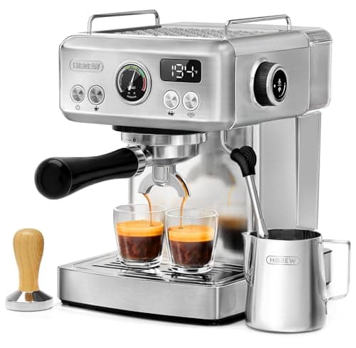 HiBREW Programmable Espresso Machine, H10A, 20-Bar Extraction Pressure, Brushed Stainless Steel, Adjustable Temperature and Cup Volume, 1.8L Removable Water Tank, Steam Wand for Milk Frother, Silver