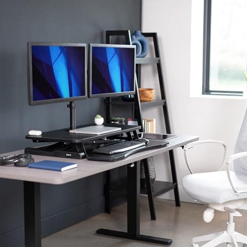 VIVO Height Adjustable 32 inch Standing Desk Converter with Dual 13 to 30 inch Monitor Stand, Sit Stand Monitor Mount and Desk Riser, Black, DESK-V000K-M2 8