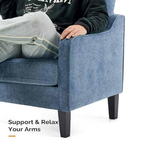 VINGLI Mid Century Modern Accent Chair,Navy Blue Chenille Chairs for Living Room Upholstered Armchair with Scooped Arms for Bedroom,Apartment,Studio,Office,Waiting Room 8