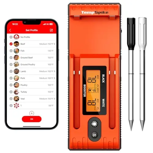 ThermoPro TempSpike Wireless Meat Thermometer with 2 Meat Probes, 500FT Bluetooth Meat Thermometer for Cooking with LCD-Enhanced Booster for Food Turkey Beef Rotisserie BBQ Oven Smoker Thermometer
