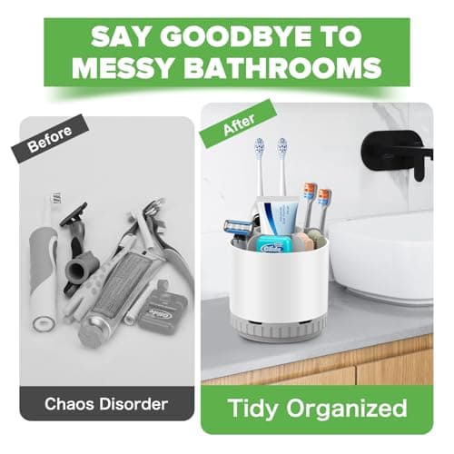 GFWARE Toothbrush Holders for Bathrooms - White Rotating Kids Electric Toothbrush and Toothpaste Holder, Detachable 6 Slots Tooth Brush Organizer Bathroom Countertop Storage 6