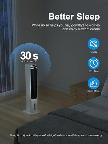 MEPTY Cooling Fans that Blow Cold Air, Evaporative Air Cooler, with 120° Oscillation, 12H Timer,3 Speeds, Portable Swamp Cooler for Indoor Use, Windowless Air Conditioners 5