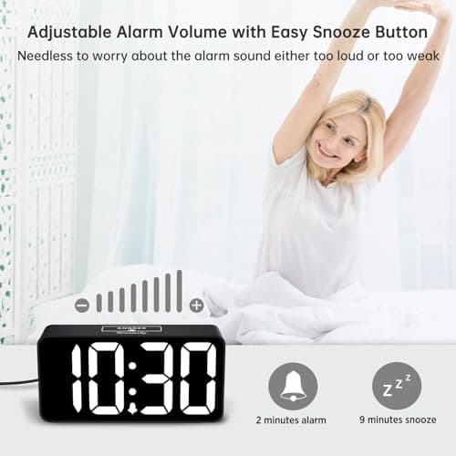 DreamSky Small Digital Alarm Clock for Bederoom, Large Big Numbers Display with Dimmer for Living Room, Electric Bedside Desk Clock with USB Charging Port, Adjustable Volume, USB-C Adapter Powered 6