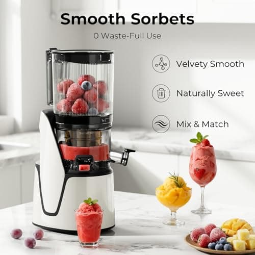 EanOruus Juicer Machines, 3-in-1 Cold Press Juicer with 6.5" Extra Large Chute, 100oz Large Capacity, AC Motor, Makes Juice, Nut Milk & Sorbet, Bright White 9