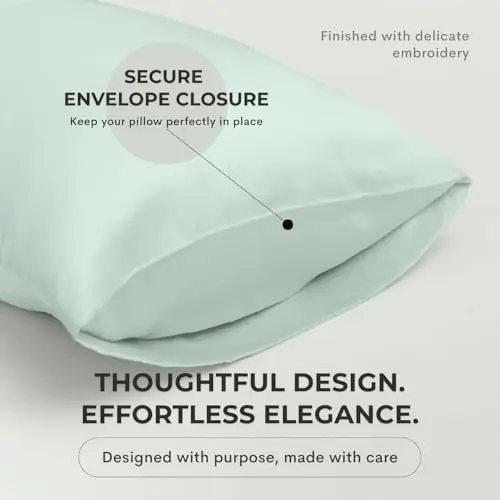 ArthCrafted 100% Eucalyptus Tencel Lyocell King Size Pillow case Set of 2, Cooling Pillowcase for Skin & Hair, Eucalyptus Silk Envelope Closure Pillow Covers (King Size 21"x38", Sea Green) 5