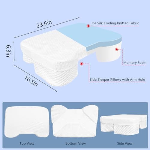 Haikfoam Side Sleeper Pillow with Arm Holes, Memory Foam Pillow for Neck & Shoulder & Cervical Pain Relief, Ergonomic Arm Holes Positioner Cooling Bed Pillows for Side Stomach Sleeping 6