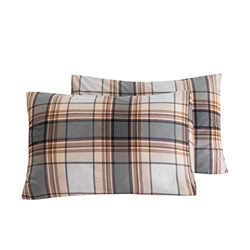 SUSYBAO Plaid Pillow Cases King Size Set of 2 Brown Striped Pillow Cases 20 x 36 Inches Khaki Tartan Bed Pillow Covers Envelope Closure Tan Gingham Pillow Encasement Luxury Soft Grid Pillow Protectors