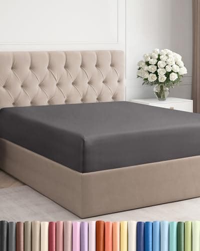 Cal King Fitted Bed Sheet - Bottom Single Fitted Sheet Only - Ultra-Soft Hotel Luxury Bedding w/ 8-16 Inch Deep Pockets - Breathable & Wrinkle Free - Easy-Care, Fade and Shrink Resistant - Dark Grey