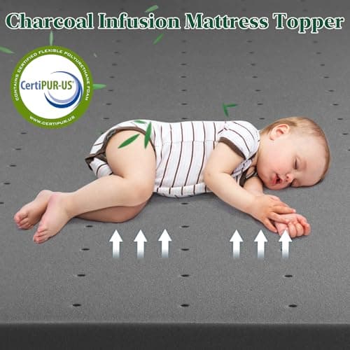 VISCOFLEX Queen Mattress Topper-Extra Firm 4 Inch High Density Foam Bed Topper with Ventilated Design for Extra Weight, Back Pain Relief-Charcoal Infusion,CertiPUR-US 5