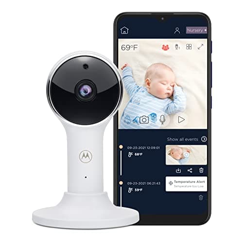 Motorola Nursery HD WiFi Baby Monitor Camera, App Connected, Long Range VM65 with 2-Way Audio, Digital Zoom/Tilt, Lullabies, Night Vision, Temperature Sensor