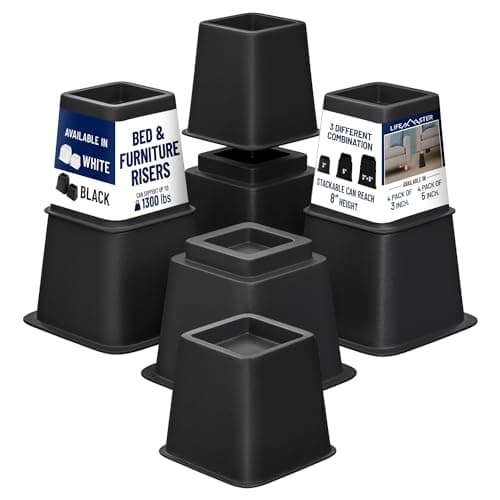 Lifemaster Furniture Riser Set - 8 Pieces Non-Slip Design Furniture Leg Riser fits with Bed, Chair, Table, Sofa, Desk, and Couches - Black