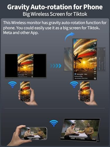 Wireless Portable Monitor with 8000mAh Battery, 15.6" 1080P Second Screen for Home & Office, AirPlay & Miracast Casting, No Cables or Drivers Needed, Up to 5 hrs Use, Works with Laptop & PC & Phone 7