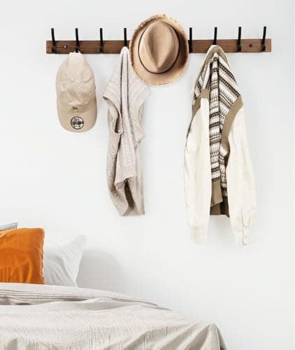 Optish Coat Rack Wall Mount, 16.5 Inches Wood Coat Hooks, Wall Hooks for Hanging, Hat Rack Bag Hanger Key Holder for Wall, Purse Hanger Towel Racks for Bathroom (1Pack, Brown) 5