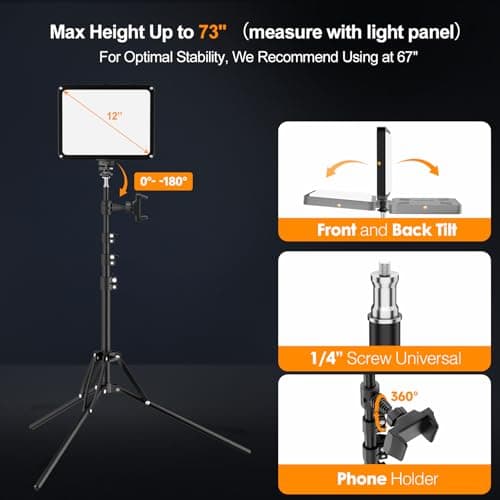 EMART LED Video Light Kit with Phone Holder & Barndoor, 2800-7000K Dimmable Studio Lights for Video Recording, 73'' Height for Live Streaming, YouTube, Vlog, Photography, Content, Podcast, 2-Pack 7