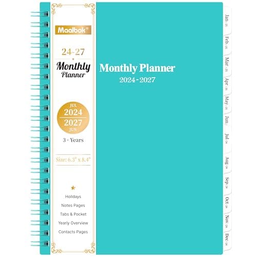2024-2027 Monthly Planner/Calendar - 3 Year Planner 2024-2027, Jul. 2024 - Jun. 2027, 6.3" x 8.4", 36 Monthly Tabs, Twin-Wire Binding, Back Pocket, Holidays, 30 Notes Pages