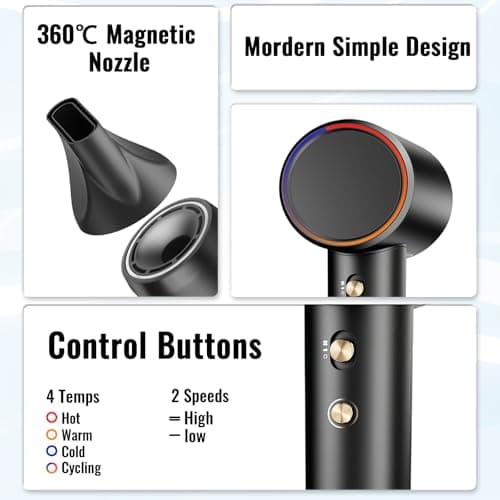 Portable Ionic Hair Dryer with High-Speed Brushless Motor – Small, Lightweight, Low Noise Blow Dryer with Travel Bag – Fast Drying Hairdryer for Women and Men 6