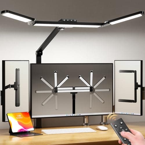 Airlonv LED Desk Lamp with Clamp, Architect Desk Lamp for Home Office with Remote, 24W Ultra-Bright Desk Light with Stepless Dimming and Stepless Color Temp, Memory Function for Study and Workbench