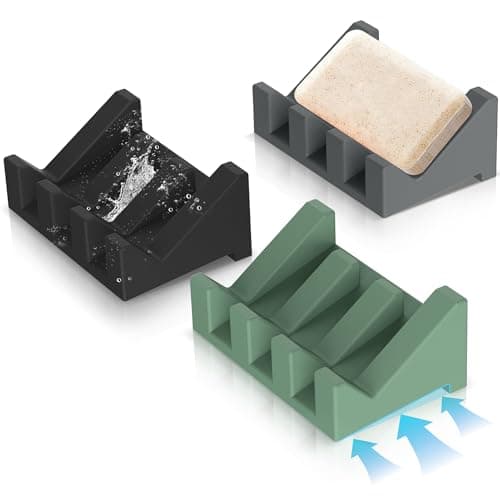 Silicone Self Draining Soap Holder Set, 3 Soap Dishes for Bar Soap, Drying Keep Soap Clean