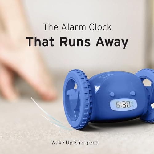 CLOCKY Alarm Clock on Wheels – Loud Rolling Alarm Clock for Heavy Sleepers | Runaway Clock That Jumps & Runs to Wake You Up | Funny Unique Gift for Adults, Teens & Kids Bedrooms (Blue) 8