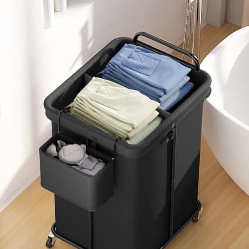 150L Rolling Laundry Hampers on Wheels, 3 Section Laundry Basket with wheels with Side Bag for Dirty Clothes, Dorm Room Organization 6