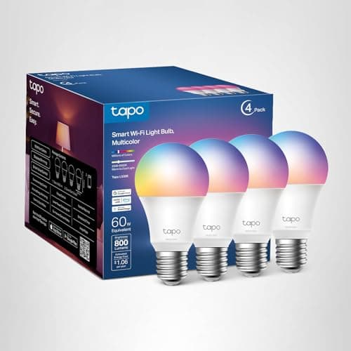 TP-Link Tapo Smart Light Bulbs, 16M Colors RGBW, Dimmable, Compatible with Alexa and Google Home, A19, 60W Equivalent, 800LM CRI>90, 2.4GHz WiFi only, No Hub Required, Tapo L530E(4-Pack) 7