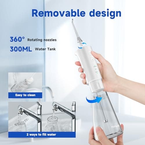 Water Dental Cordless Flosser for Teeth, mornwell 3s Pressure Crescendo Oral Irrigator, Professional Rechargeable Portable Water Floss with 4 Tips, Suitable for Travel Sensitive Teeth and Children 3