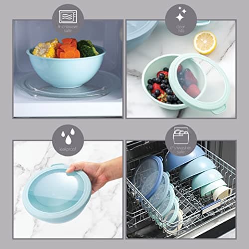 COOK WITH COLOR Mixing Bowls with TPR Lids - 12 Piece Plastic Nesting Bowls Set includes 6 Prep Bowls and 6 Lids, Microwave Safe (Blue) 5