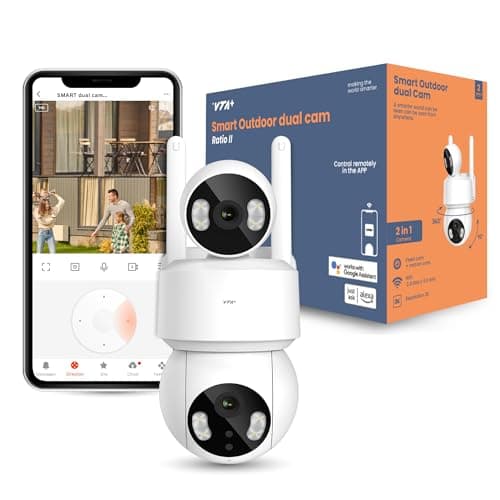 VTA+ 2K Dual Lens Outdoor Security Camera - Dual Lens Technology, Motion Tracking, 280° Rotation, IP65, Built-in Light, Night Vision, Alexa/Google Compatible