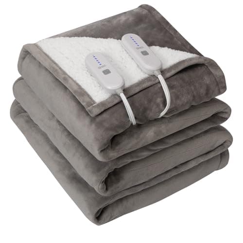 FVERWAG King Size Electric Blanket with Dual Control - Washable Heated Blanket King with 5 Heat Levels, 10 Hrs Auto Off, Overheat Protection, Flannel Sherpa Heating Blanket 100" x 90", Grey 9