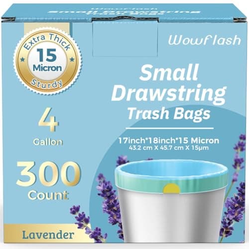 300 Count 15 Micron Extra Thick 4 Gallon Drawstring Small Trash Bags, Sturdy & Tear-Resistant Small Garbage Bags for Bathroom, Office, Bedroom & Kitchen