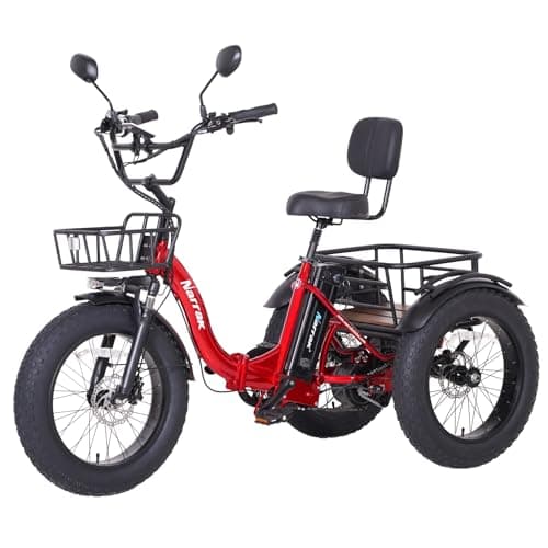 NARRAK Electric Tricycle for Adults,Fat Tire Folding Electric Trike,3 Wheels Electric Bicycle Bikes, Peak 1350W Step-Thru Etrike with Removable Battery and Large Basket for Women Men