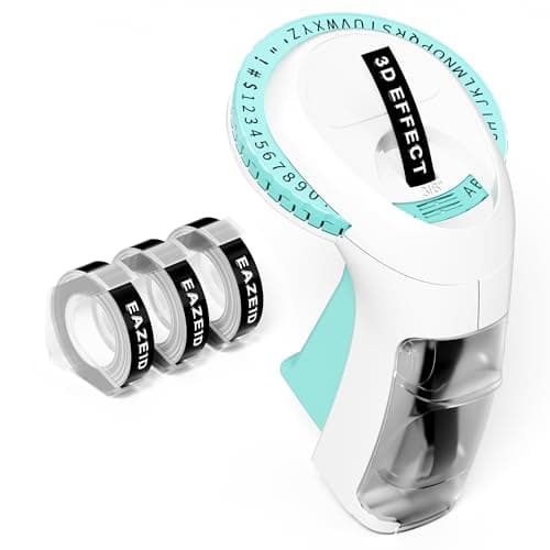 EazeID Embossing Label Maker - Manual Vintage Label Maker with 3 Tapes, 3D Portable, Old School for Home, Office Organization and DIY Crafting - Omega Green, 9mm