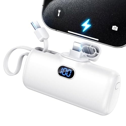 EMEHIO 5000mAh Power Bank Mini Portable Charger with Lightning and USB-C Ports LCD Display Battery Pack Compatible with iPhone and Android Smartphone