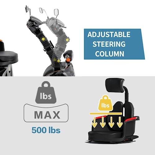 WIILAYOK Heavy Duty 4 Wheels Mobility Scooter, All Terrain Electric Mobility Scooters for Seniors and Adults, 1000W Motor, Fat Tire, Adjustable Handle and Seats, 500lbs Capacity, 31-36 Miles of Range 4