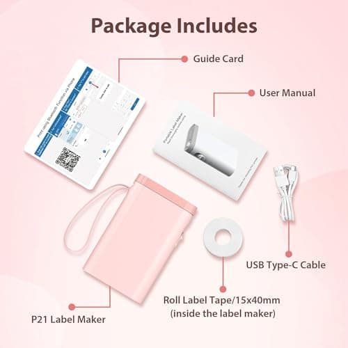 TYPONOS P21 Label Maker Machine with Tape, Label Printer Thermal Mini Label Makers with Built-in Cutter and Multiple Templates, Portable Printers for School, Office and Home Use (Pink) 9
