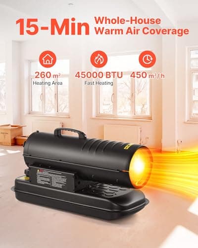 VEVOR 45000 BTU Forced Air Kerosene Diesel Heater, Portable Torpedo Space Heater W/Handle, Blower-Type for Jobsite/Garage/Warehouse/Workshop Construction/Outdoor Heating,Black 2
