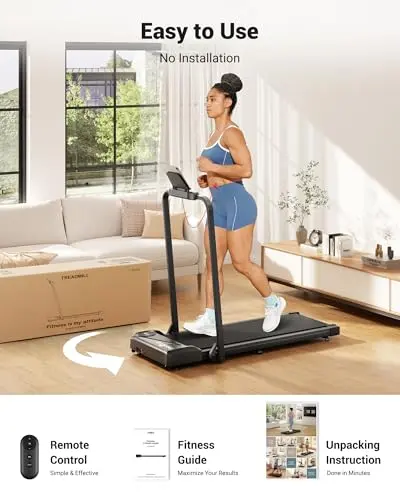 THERUN Walking Pad, 2 in 1 Foldable Treadmills for Home, 2.5HP Under Desk with Handle Bar, 16" Widened Running Belt, with Remote Control 5