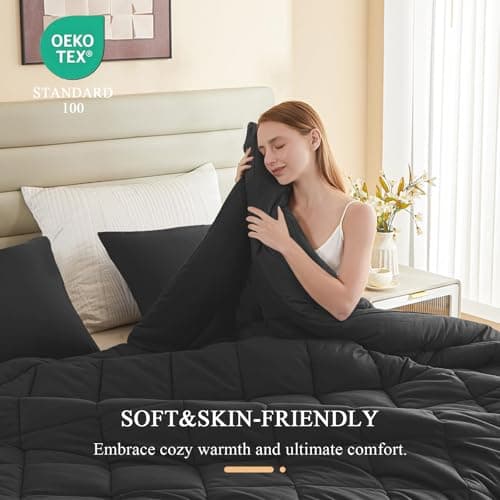 120x128 Oversized King Comforter, Extra Large King Size Comforter Oversized, All Season Soft Lightweight Quilt Down Alternative Duvet Insert with 8 Corner Tabs(120x128, Black) 6