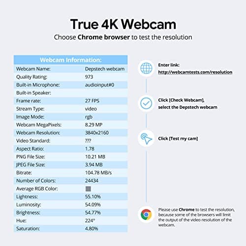 DEPSTECH 4K Webcam, DW49 HD 8MP Equipped with Sony Sensor Autofocus Webcam with Microphone, Privacy Cover, Plug Play USB Computer Web Camera for Pro Streaming/Online Teaching/Video Calling/Zoom/Skype 9