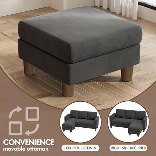 VICTONE Sectional Sofa Couch, 3 seat L-Shaped Small Sofa with Movable Ottoman Couch for Small Apartments, Living Rooms and Offices (Linen Fabric, Deep Grey) 7