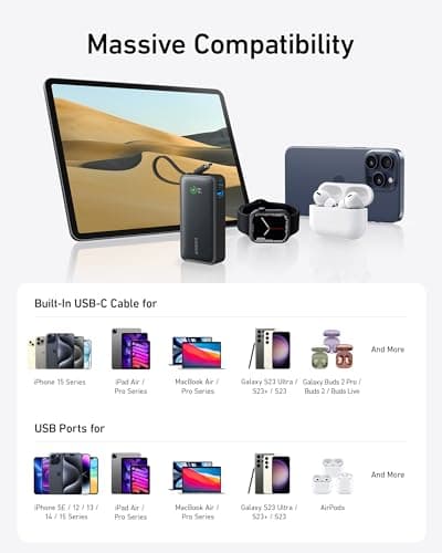 Anker Nano Power Bank, 10,000mAh Portable Charger with Built-in USB-C Cable, 30W Recharging, 30W Max Output with USB-C&A, for iPhone 17/16/15 Series, MacBook, Galaxy, AirPods, and More 6