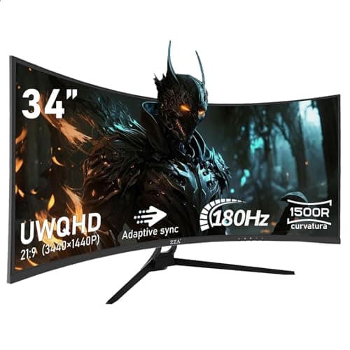 ZZA UltraWide 34 inch Curved Monitor 1500R PC Screen 180hz Refresh Rate WQHD 3440x1440 Computer Gaming Monitor VA PanelAMD FreeSync Premium | HDR10 | 99% sRGB | VESA