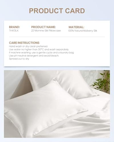 THXSILK Set of 2 100% Silk Pillowcases for Hair and Skin, Both Sides Grade 6A+ 22 Momme Mulberry Silk Pillow Case with Hidden Zipper, Soft & Smooth White Pillowcases(2pcs, Queen Size 20"x30") 8